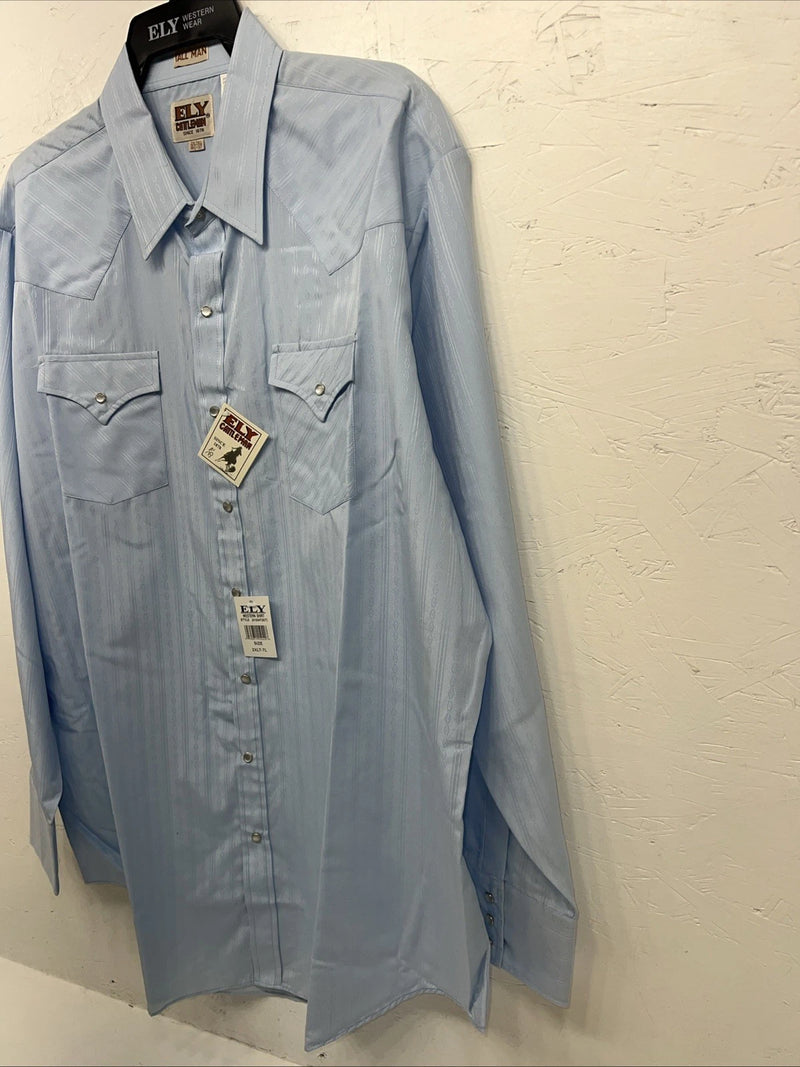 New Men’s Blue ELY cattleman Pearl Snap Long Sleeve Shirt. 2XL Tall G-68