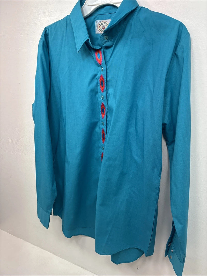 New Women’s Country Charmers Blue Long Sleeve Pearl Snap Large DD-68