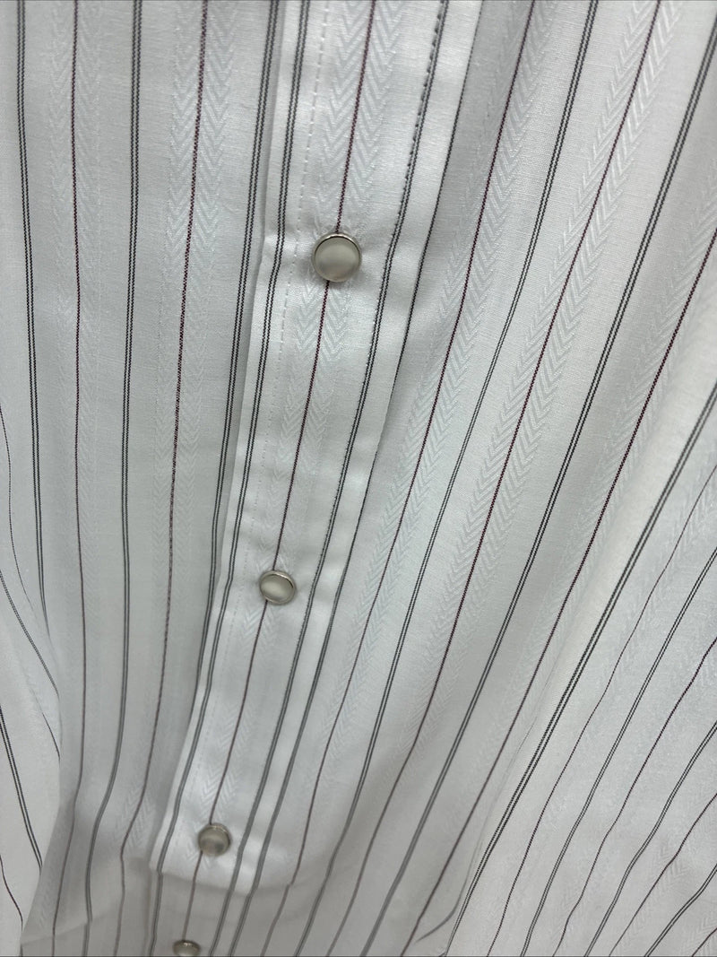 New Men’s ELY Cattleman White Stripe Long Sleeve Pearl Snap 18.5 X 35 2XL F-61
