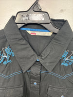 New Women’s Cumberland Black Blue Design Long Sleeve Pearl Snap 3XL II-3