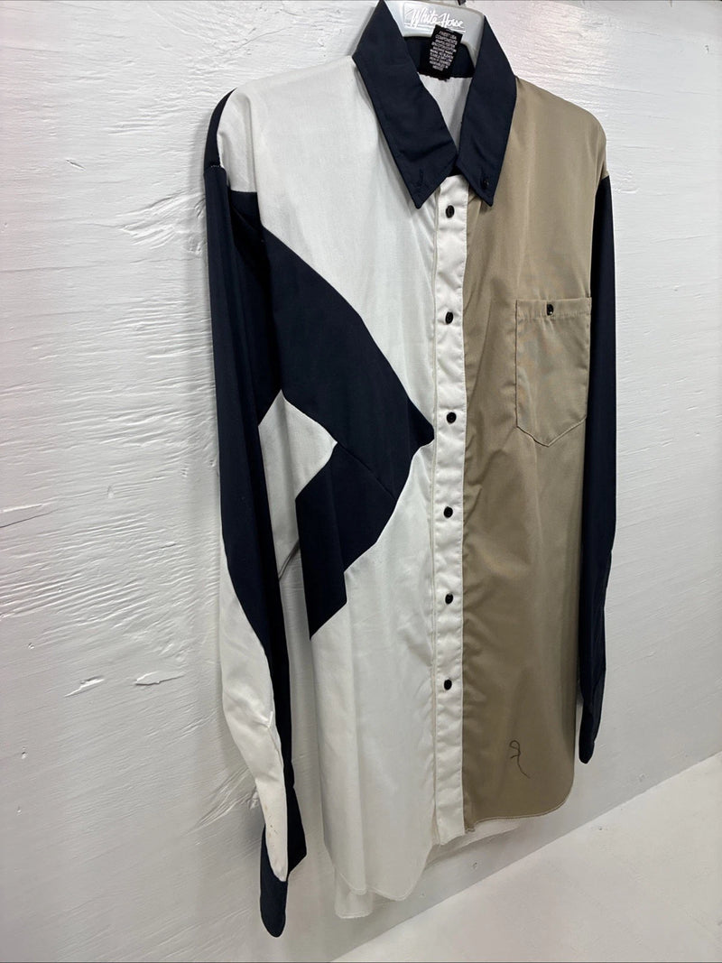 New Men’s Cowboy Threads Blue White Tan Long Sleeve Button Up Large Q-89