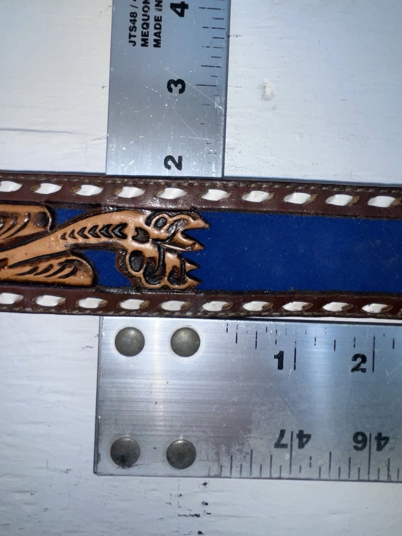 New Blue Genuine Leather Longhorn Tooled 30” Belt #82829 JJ-125