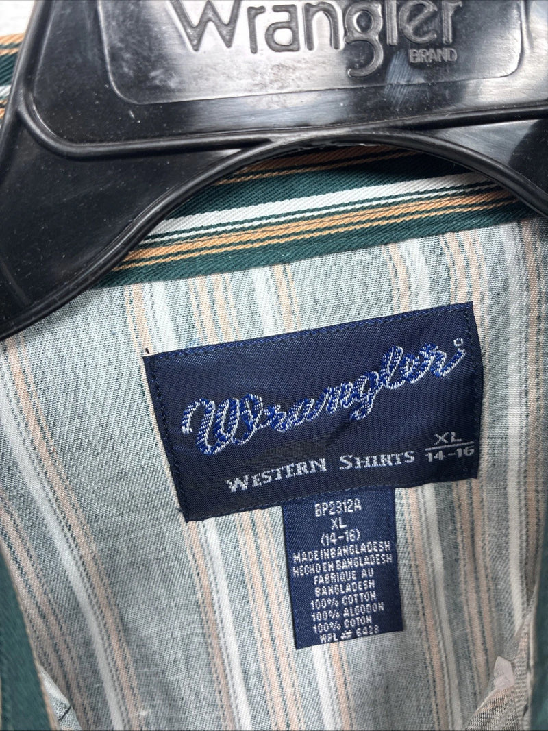New Kids Wrangler Green Stripe Long Sleeve Button Up XL CC-89