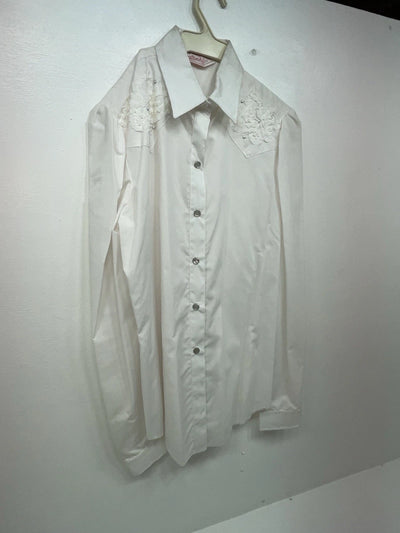 New Women’s White H Bar C Long Sleeve Button Up Shirt 3B-34