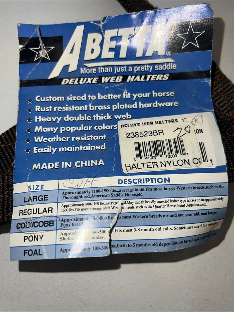 New ABetta Brown Nylon Colt/Cobb Web Halter #238523 3C-8