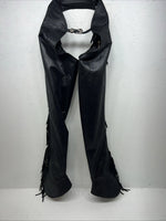 New Black 1849 Authentic Ranchwear Chaps With Fringe Adjustable Waist 30” N-46