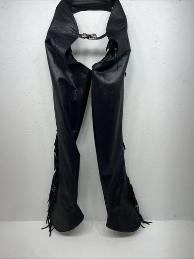New Black 1849 Authentic Ranchwear Chaps With Fringe Adjustable Waist 30” N-46