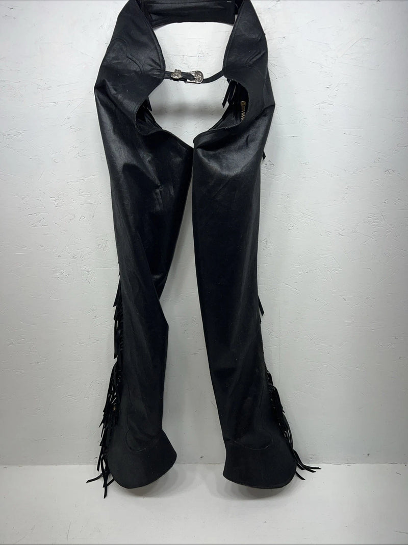New Black 1849 Authentic Ranchwear Chaps With Fringe Adjustable Waist 30” N-46