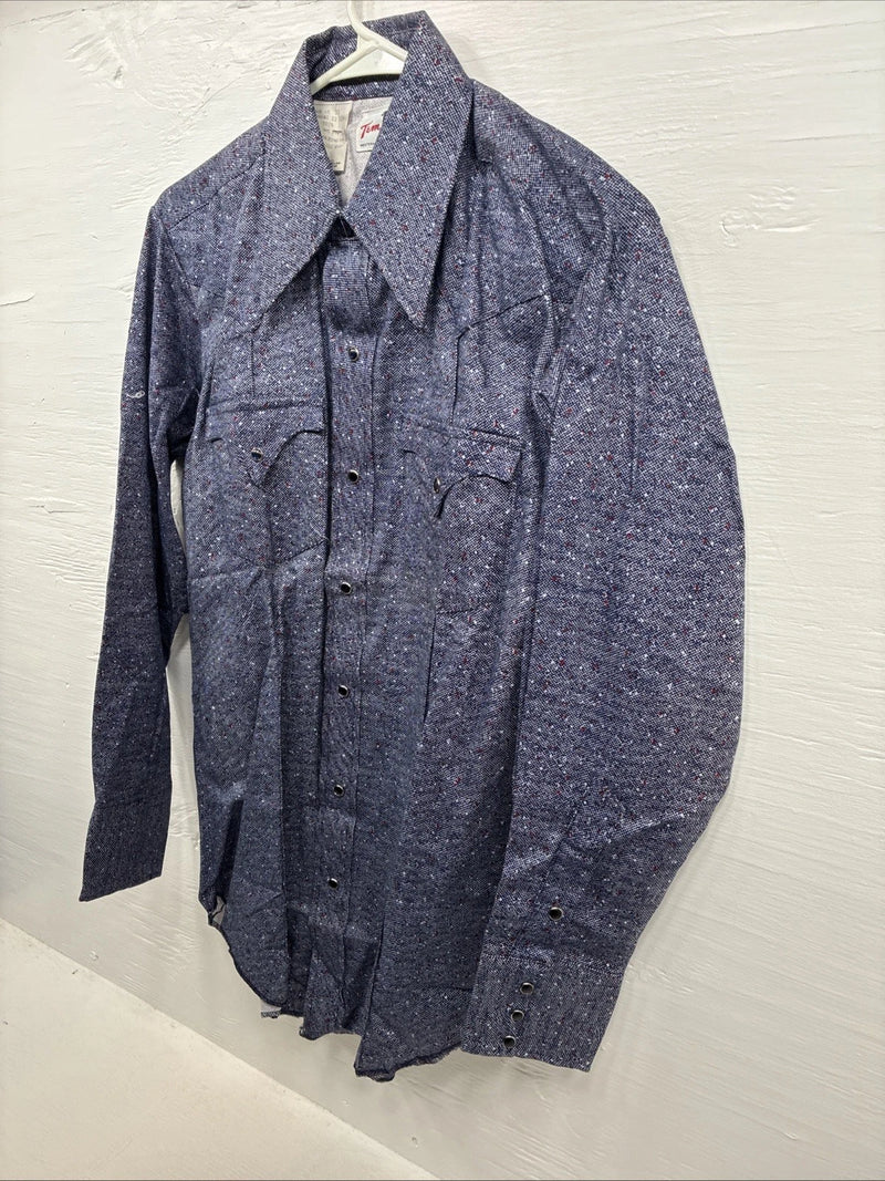 New Men’s Tem Tex Blue Jean Long Sleeve Pearl Snap 15 Medium AA-74