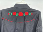 New Women’s Country Charmers Black Rose Long Sleeve Pearl Snap Large LL-96