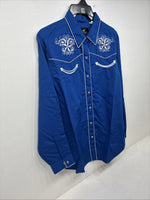 New Women’s Western Express Blue Designed Long Sleeve Pearl Snap 2XL GG-20