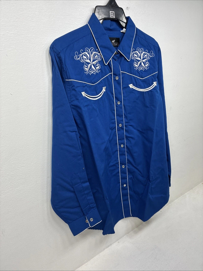 New Women’s Western Express Blue Designed Long Sleeve Pearl Snap 2XL GG-20
