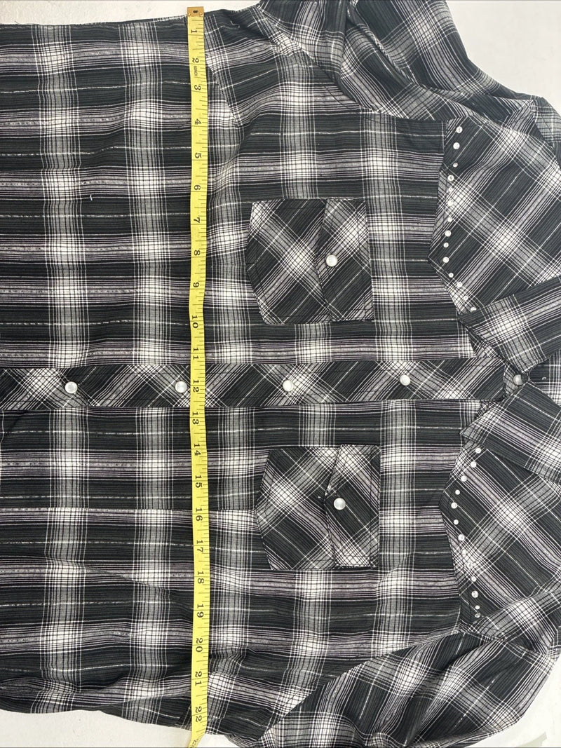 New Women’s Cumberland Black Plaid Long Sleeve Pearl Snap 2XL GG-12