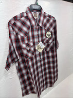 New Men’s ELY Cattleman Red Gray Plaid Short Sleeve Pearl Snap XL M-51