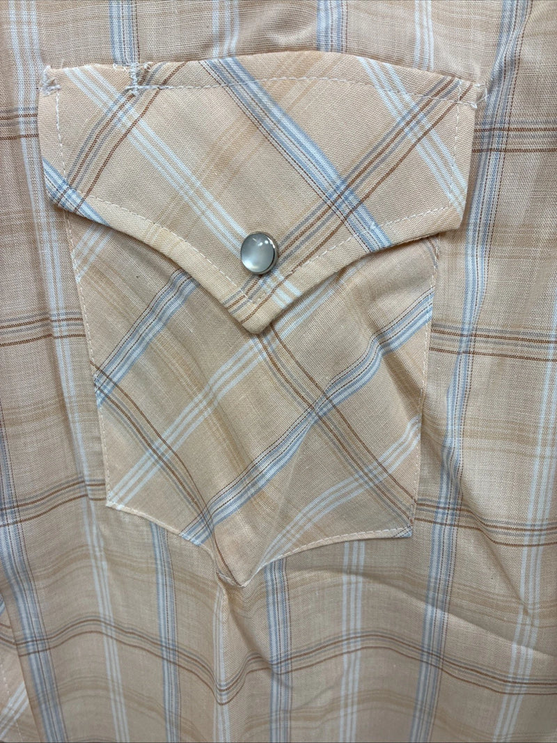 New Men’s ELY Cattleman Orange Plaid Long Sleeve Pearl Snap Large AA-113