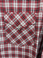 New Men’s White Horse Red Plaid Long Sleeve Western Pearl Snap XL J-39