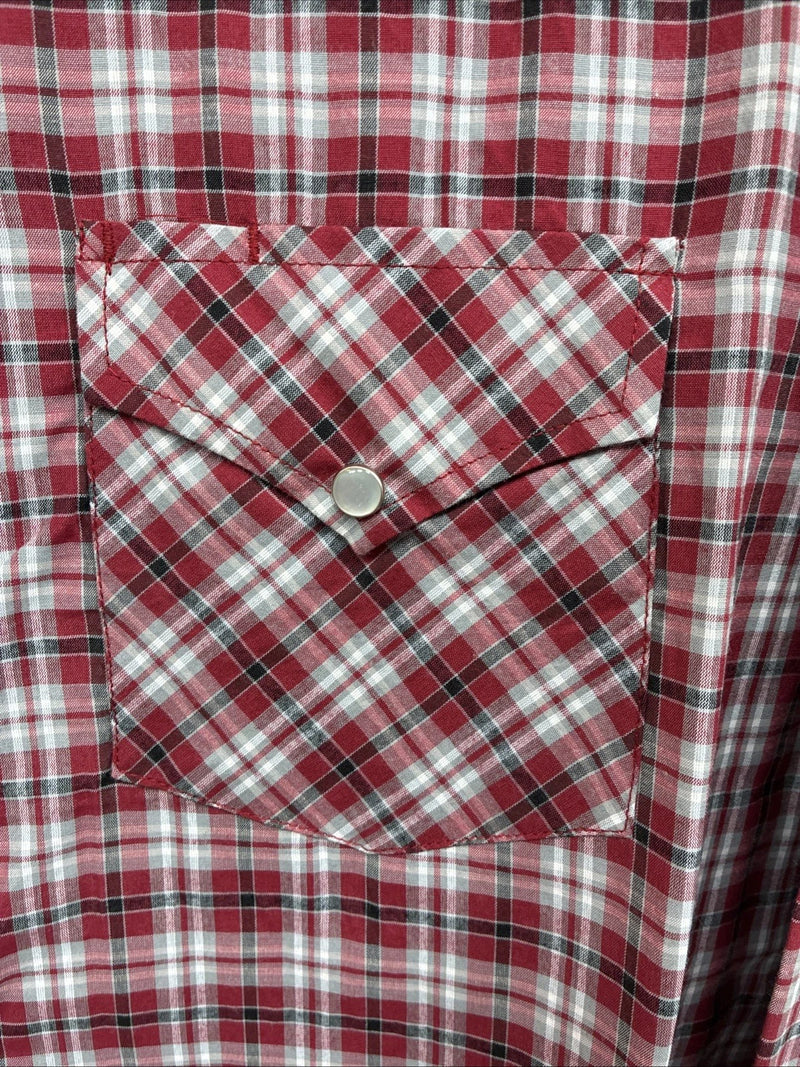 New Men’s White Horse Red Plaid Long Sleeve Western Pearl Snap XL J-39
