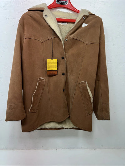 New Women’s Brown SIMCO Leather Wool Coat 12 #6295 UU-7