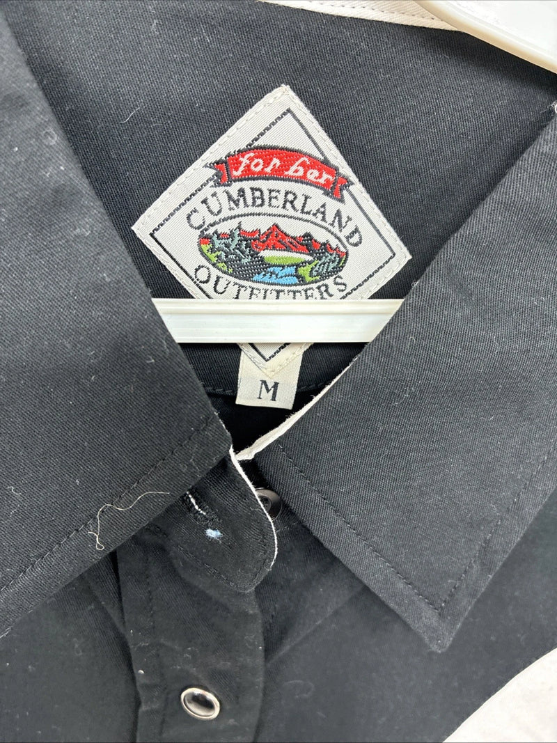 New Women’s Cumberland Black White Short Sleeve Button Up Medium YY-81