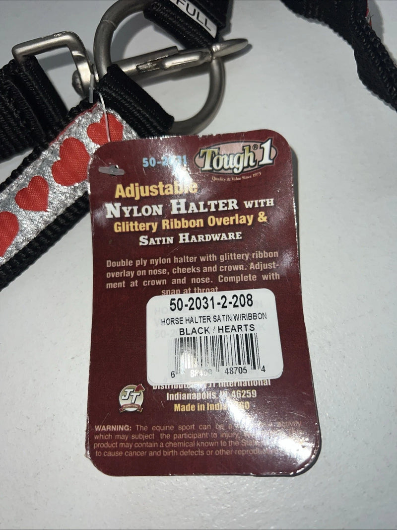 New Tough 1 Black Nylon Halter With Red Hearts Full #50-2031 3C-11
