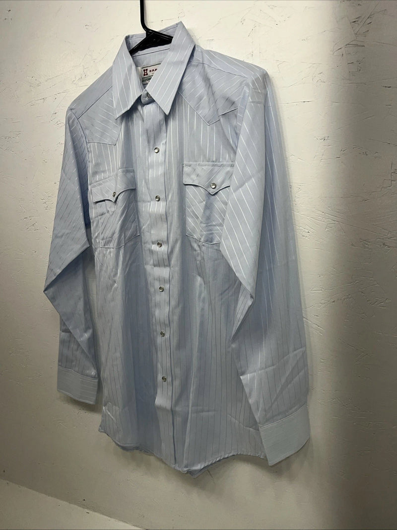 New Men’s Blue HbarC Ranchwear Pearl Snap Long Sleeve Shirt 15x33 M I-32