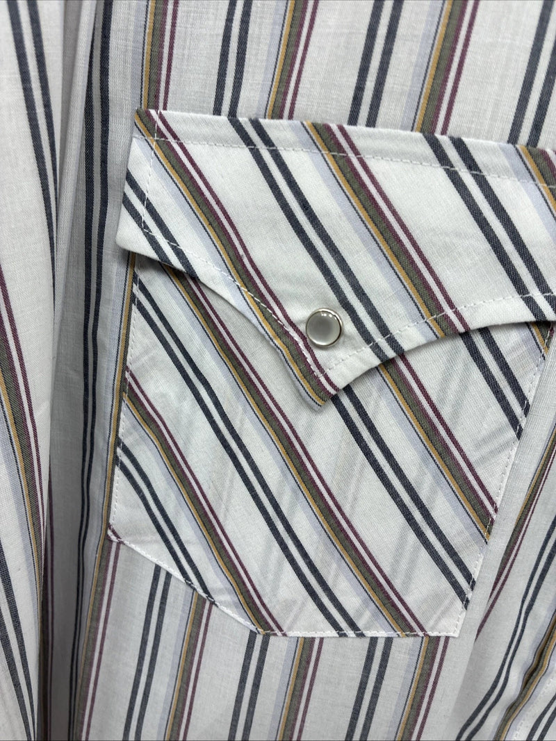 New Men’s ELY Cattleman Striped Long Sleeve Pearl Snap 20.5 X 36 4XL E-98