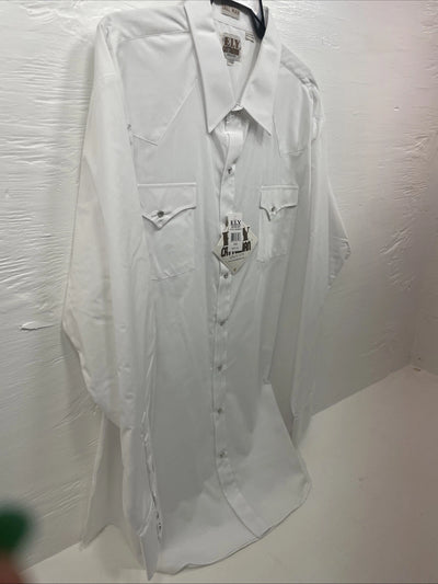New Men’s ELY Cattleman White Long Sleeve Pearl Snap 3XL E-20