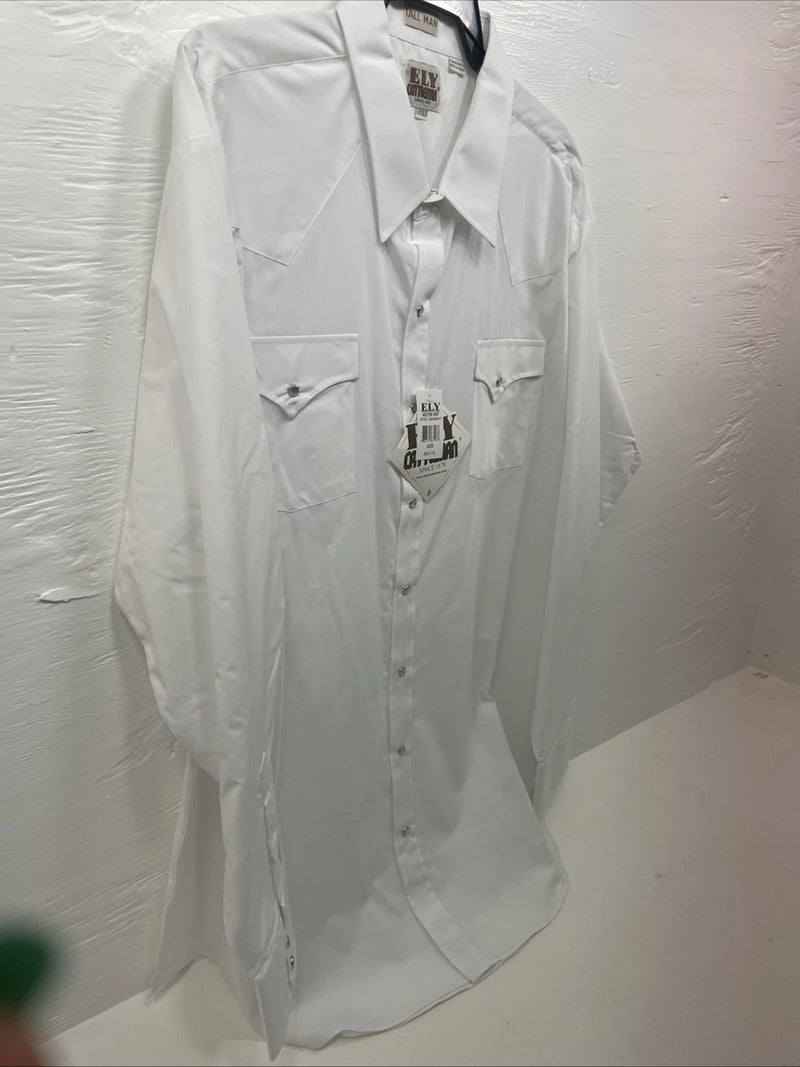 New Men’s ELY Cattleman White Long Sleeve Pearl Snap 3XL E-20
