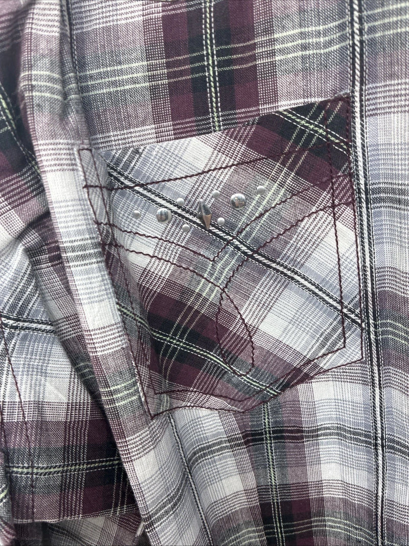 New Women’s Cumberland Purple Plaid Long Sleeve Pearl Snap Size 1X GG-10