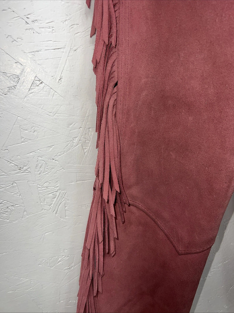 NOS Pink Show Chaps With Fringe Adjustable Waist 31” I-79