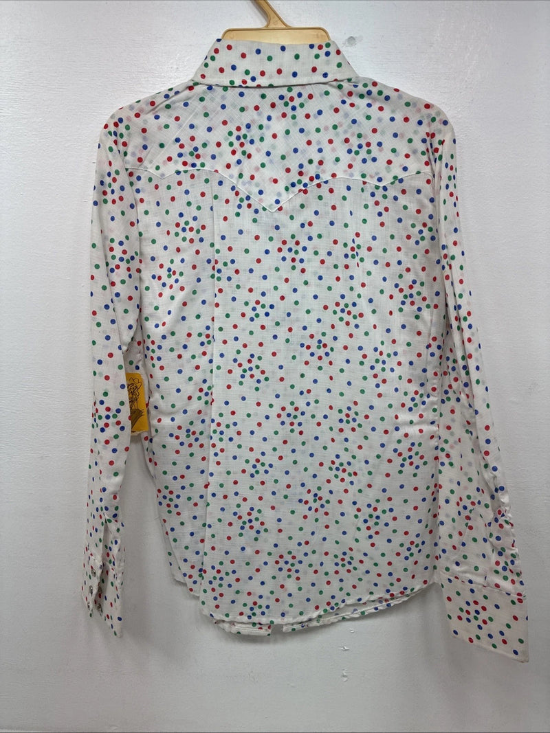 New Women’s Dickson Jenkins White Polkadot Long Sleeve Pearl Snap Size 38 LL-93