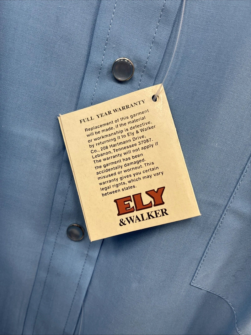 New Men’s ELY Cattleman Blue Western Short Sleeve Pearl Snap 18 2XL T-46