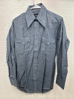New Men’s Champion Westerns Blue Jean Design Long Sleeve Pearl Snap Medium O-34