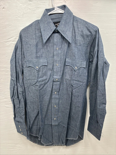 New Men’s Champion Westerns Blue Jean Design Long Sleeve Pearl Snap Medium O-34