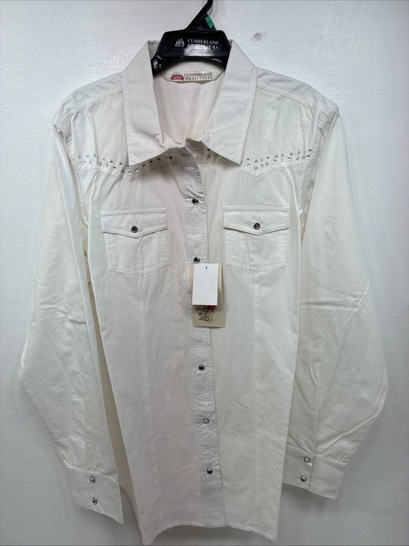 New Women’s Cumberland White Gem Long Sleeve Pearl Snap Size XL KK-84