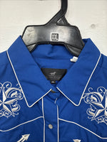 New Women’s Western Express Blue Designed Long Sleeve Pearl Snap 2XL GG-20