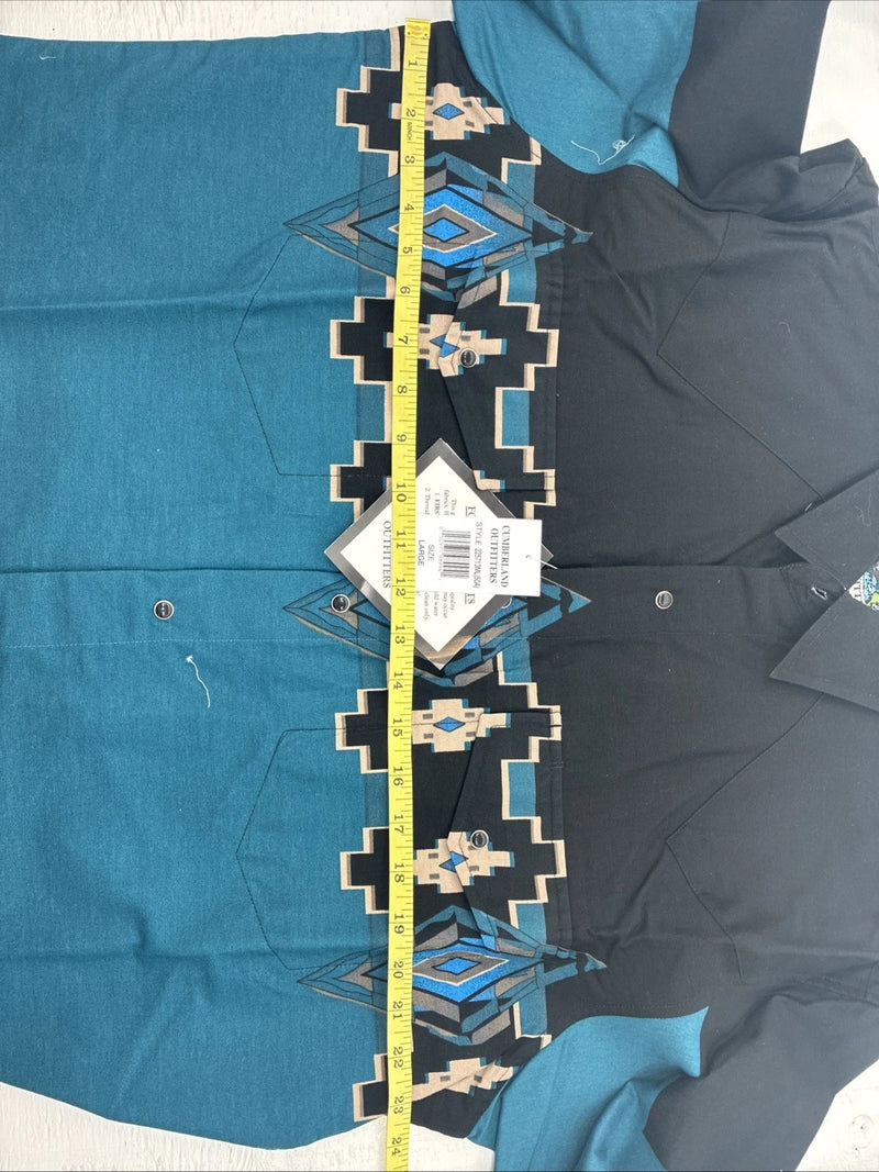 New Men’s Cumberland Blue Black Long Sleeve Pearl Snap Large X-2