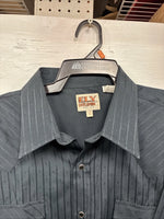 New Men’s ELY Cattleman Black Stripe Design Long Sleeve Pearl Snap 17.5 XL O-50