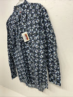 New Mens Blue Flower Denver Westerns Pearl Snap Long Sleeve Shirt. 15.5x33 G-75