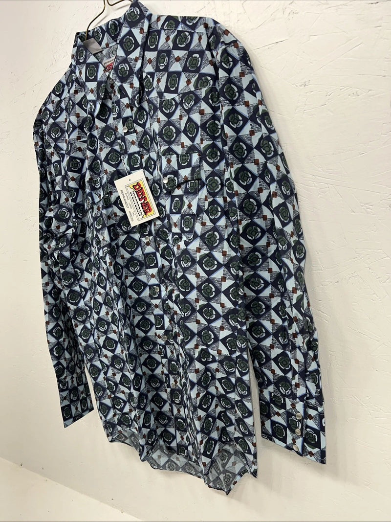 New Mens Blue Flower Denver Westerns Pearl Snap Long Sleeve Shirt. 15.5x33 G-75