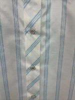 New Women’s White Horse White Blue Stripe Long Sleeve Pearl Snap XL GG-71