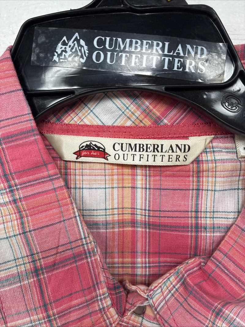 New Women’s Cumberland Pink Plaid Long Sleeve Pearl Snap Large GG-75