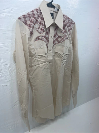 New Men’s Champion Western Tan Long Sleeve Pearl Snap 15.5 X 34 Medium B-111