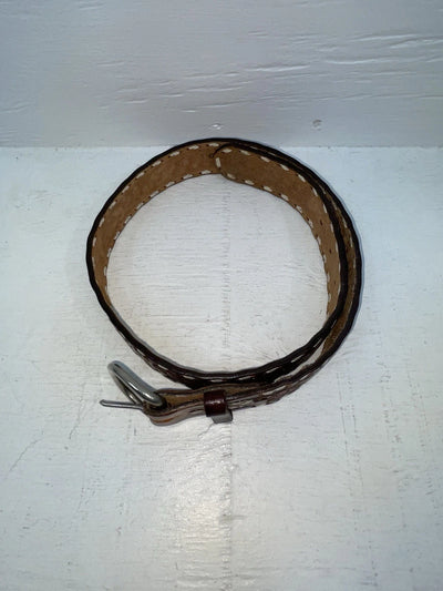 New Brown Genuine Leather Tooled And Weaved 30” Belt #18071 NN-24