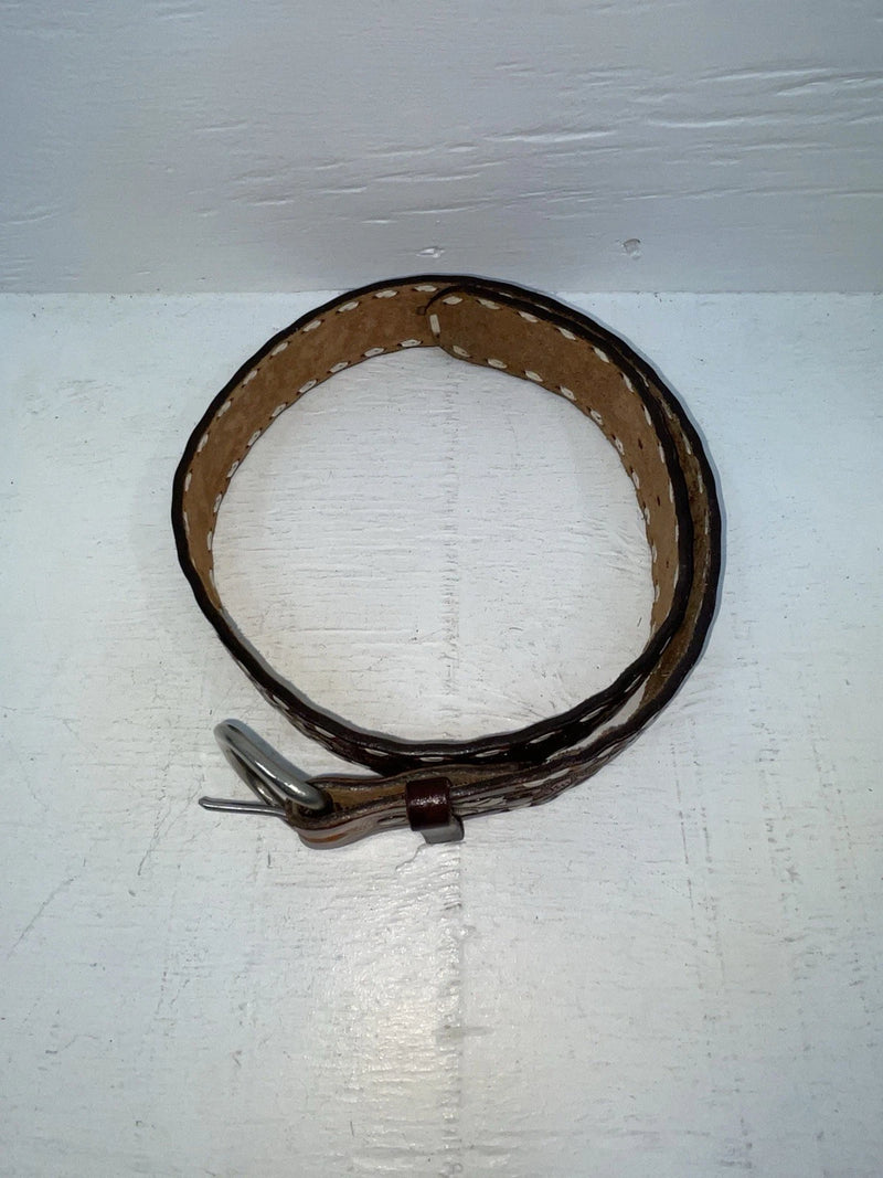 New Brown Genuine Leather Tooled And Weaved 30” Belt #18071 NN-24