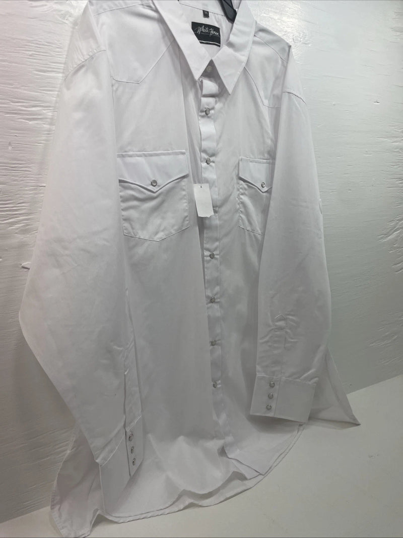 New Men’s White Horse White Long Sleeve Pearl Snap 3XL E-17