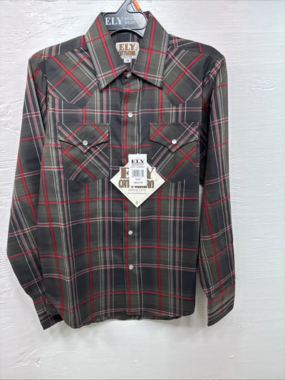New Kids ELY Cattleman Green Plaid Long Sleeve Pearl Snap Medium DD-27