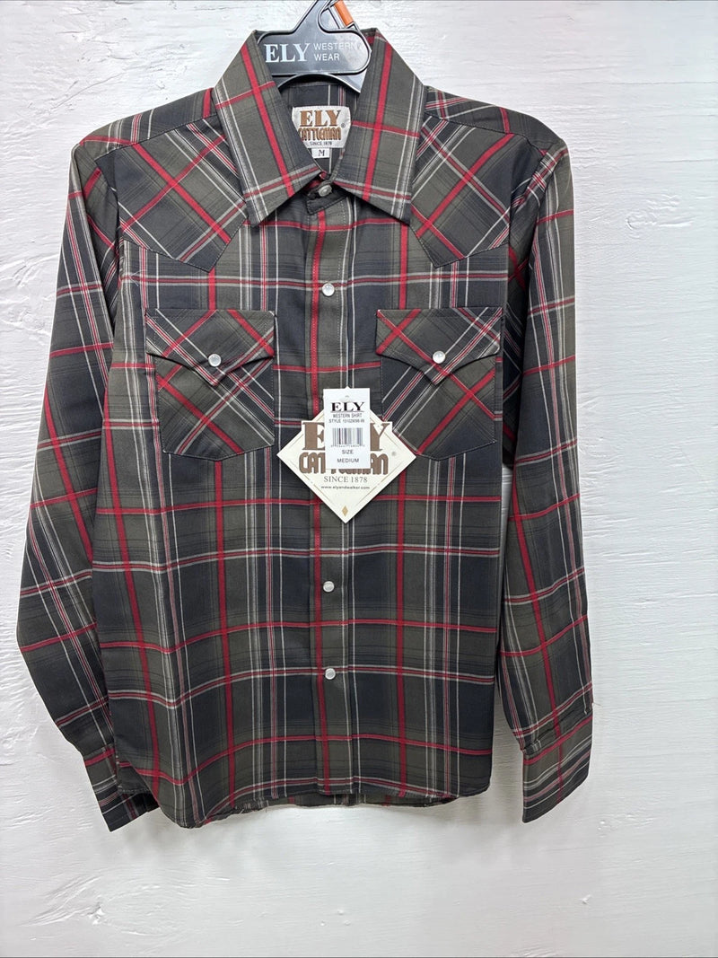 New Kids ELY Cattleman Green Plaid Long Sleeve Pearl Snap Medium DD-27