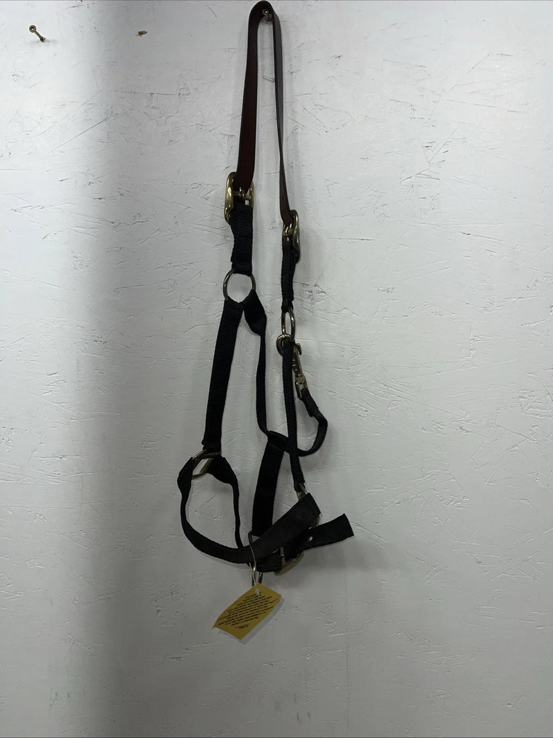 New Showman Nylon Black Halter With Genuine Leather Head Piece #6657 W-50