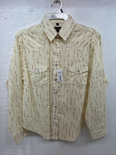 New Kids White Horse Yellow Floral Long Sleeve Pearl Snap Medium CC-110